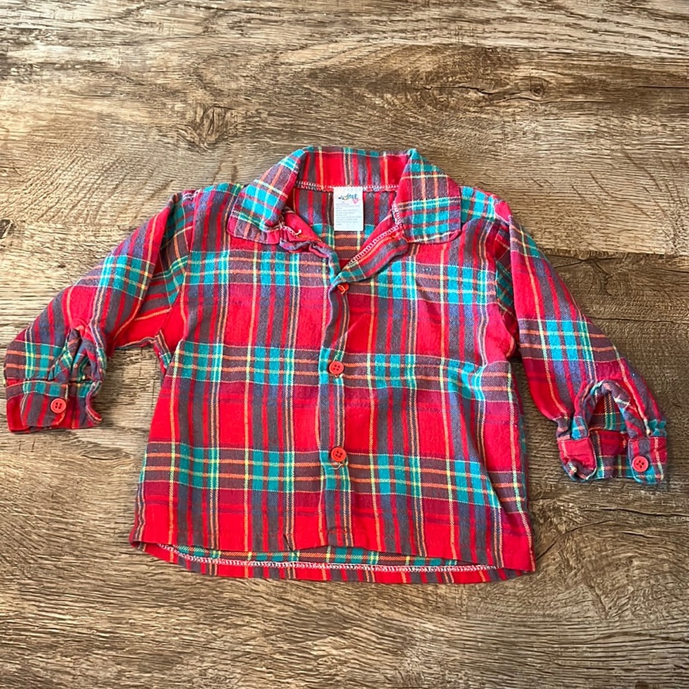 Boys Flannel Red & Green Button Up Long Sleeve Shirt